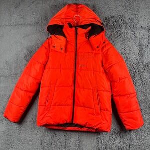 Calvin Klein Performance Puffer Jacket Inner Straps Orange Zip Hooded Women's XS